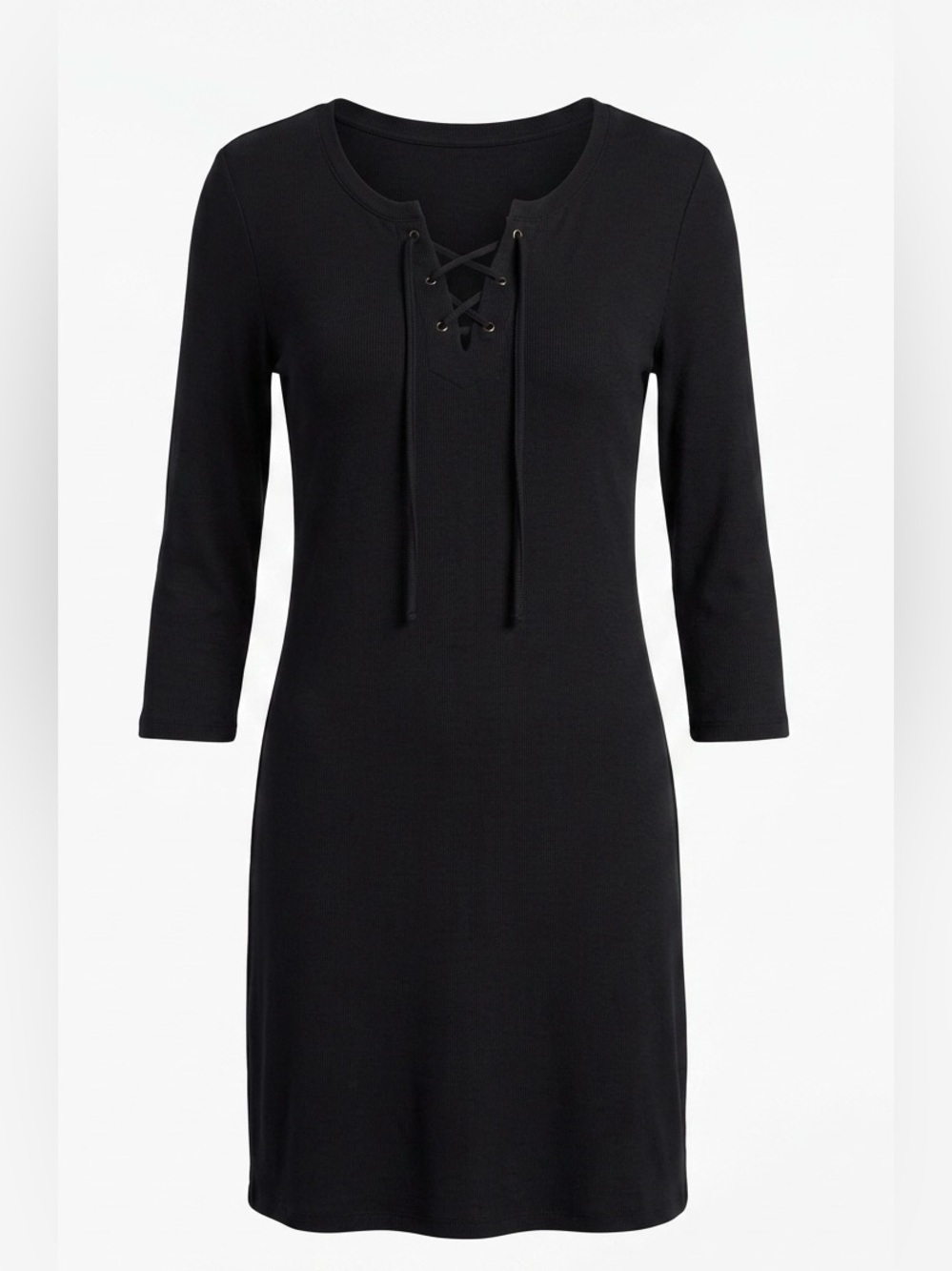 Zenana Outfitters Black Lace-Up Neck Tunic Dress - size small - wardrobe staple